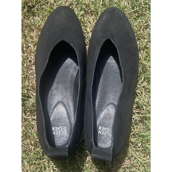 Eileen Fisher Humor Wedge Ballet Flat in Suede Black Size: 10 - Picture 3 of 6